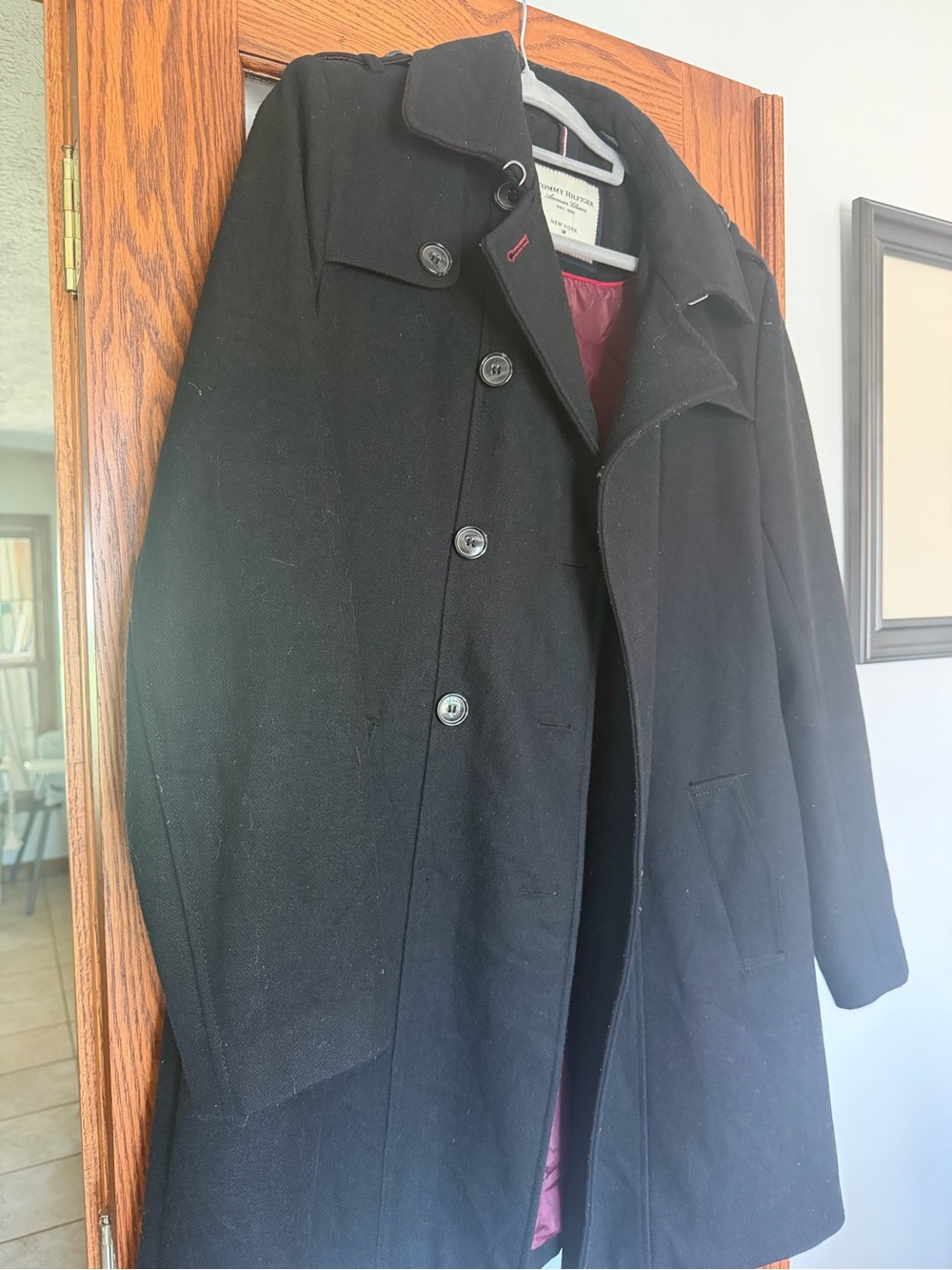 Tommy Hilfiger men’s  Black Wool Blend Overcoat - Classic Winter Coat